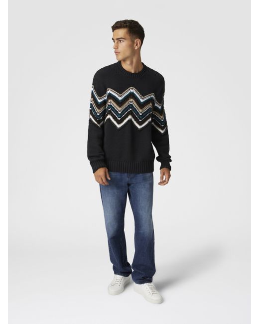 Missoni Rundhalspullover Aus Woll-Baumwoll-Mix Mit Makro-Zick-Zack, Herren, Größe in Black für Herren