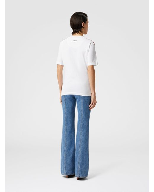 Missoni White Crewneck T-Shirt With Lamé Zig Zag Knit Insert