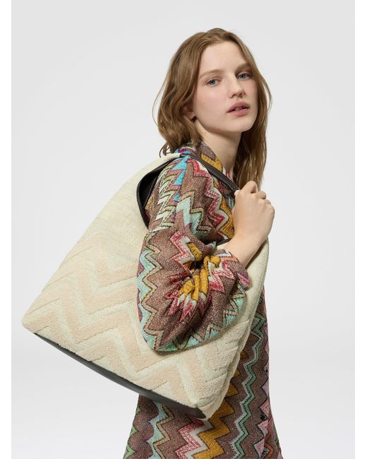 Missoni Natural Leather And Canvas Hobo Bag