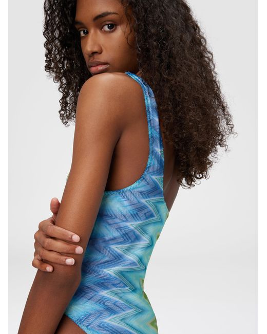 Missoni Blue One-Shoulder Swimsuit With Faded Stripes