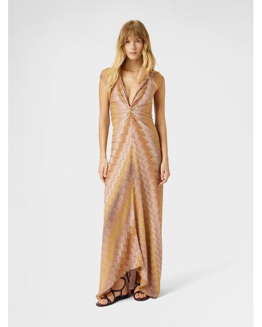 Missoni Natural Viscose Lamé Snake-Pattern Gown With Tie Neckline