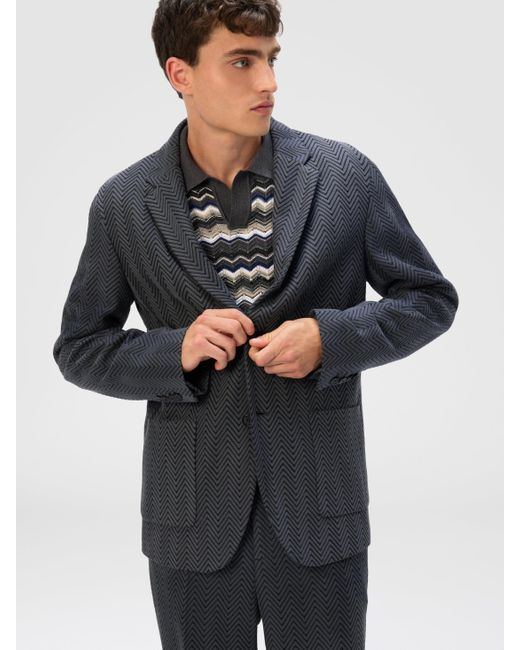 Missoni Black Single-Breasted Jacket With Zigzag Pattern for men