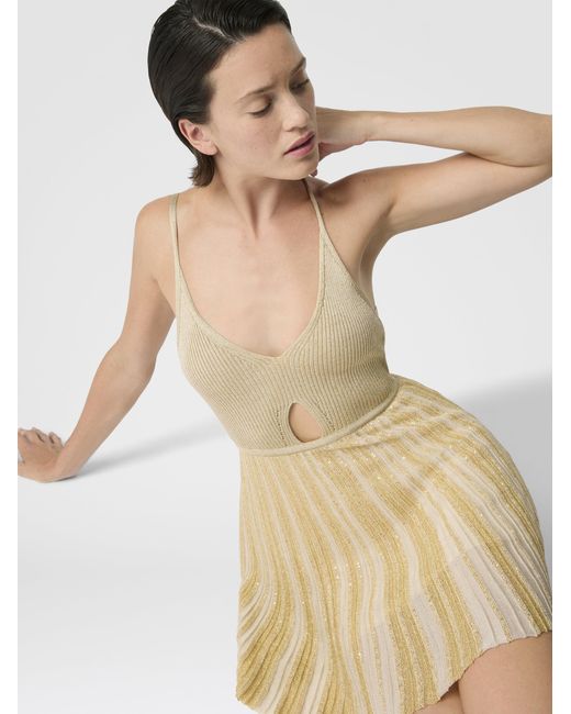 Missoni White Ribbed Viscose Lamé Mini Dress With Cut-Out Detail