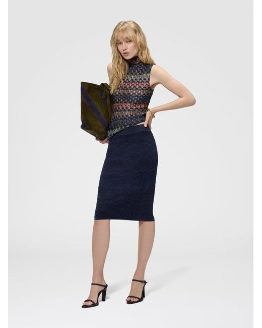 Missoni Blue Chevron Wool And Viscose Mini Skirt