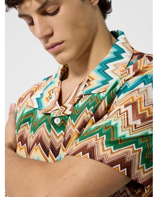 Missoni White Bowling Shirt With Irregular Zig Zag Print for men