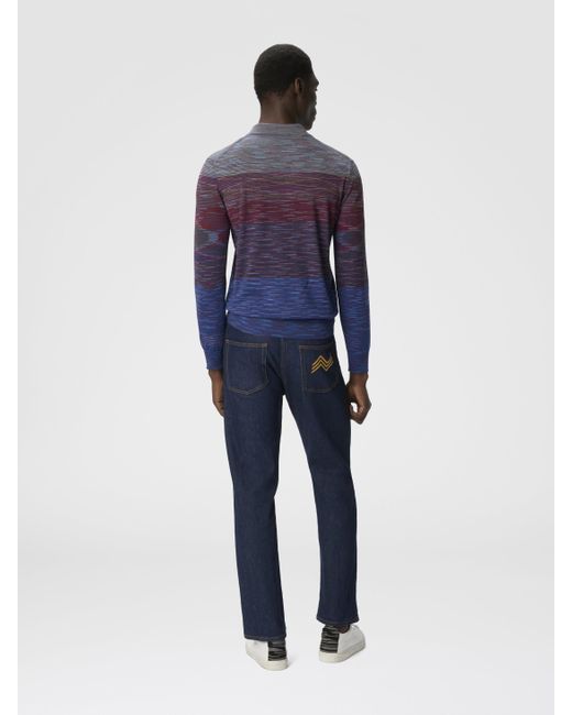Missoni Langarm-Poloshirt Aus Reiner Wolle Mit Flammenmuster, Herren, Rot & Blau, Größe in Blue für Herren