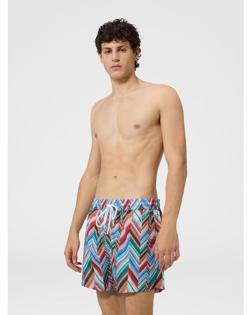 Missoni Blue Mid-Length Swim Shorts With Offset Zig Zag Print for men