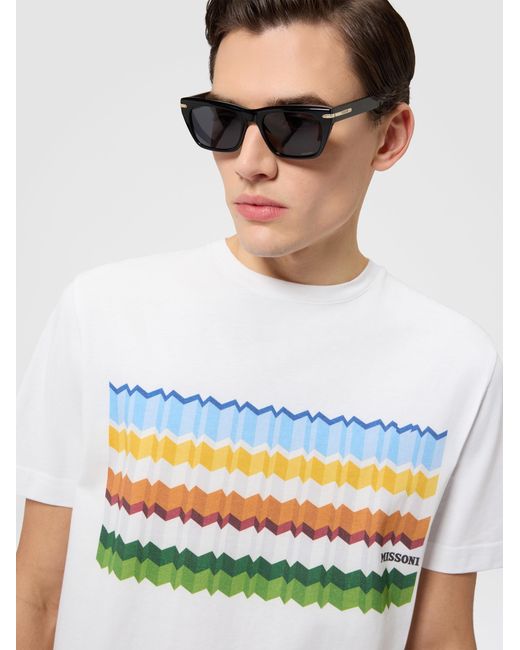 Missoni White Cotton Crewneck T-Shirt With Print And Logo for men
