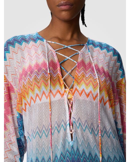 Couvre-Couvrage Long En Viscose Mélangée Lamé Zigzag, Femme, Taille Missoni en coloris White