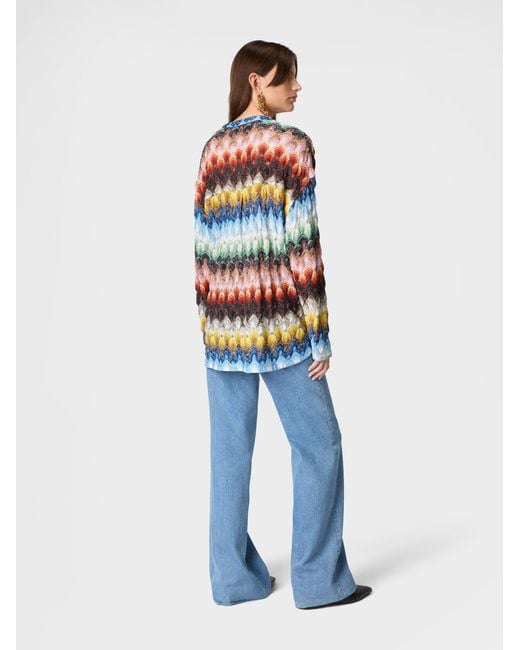 Missoni White Oversized Blouse With Deep V-Neckline