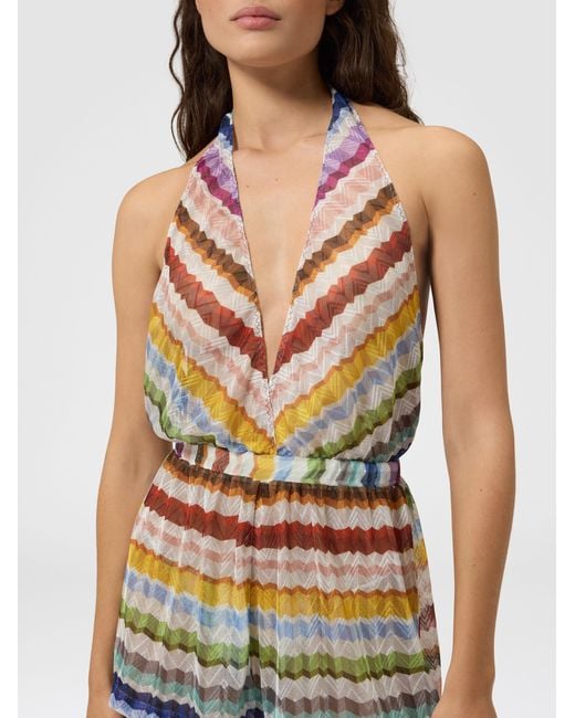 Missoni White Short Zig Zag Tulle Cover-Up Jumpsuit
