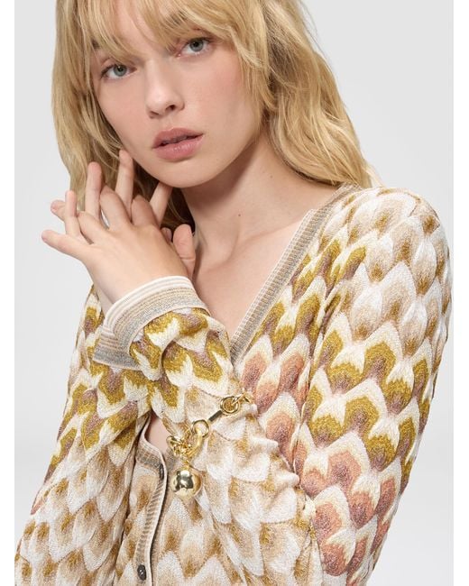 Missoni White Slim Viscose Lamé Cardigan With Lace Motif
