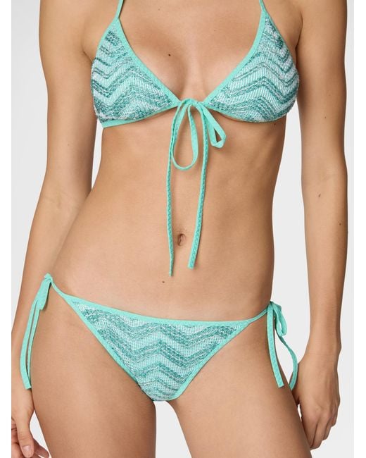 Missoni Blue Triangle Mesh Bikini With Zigzag Pattern And Sequins