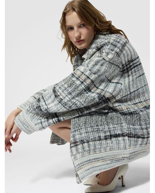Missoni Blue Oversized Wool-Blend Check Bomber
