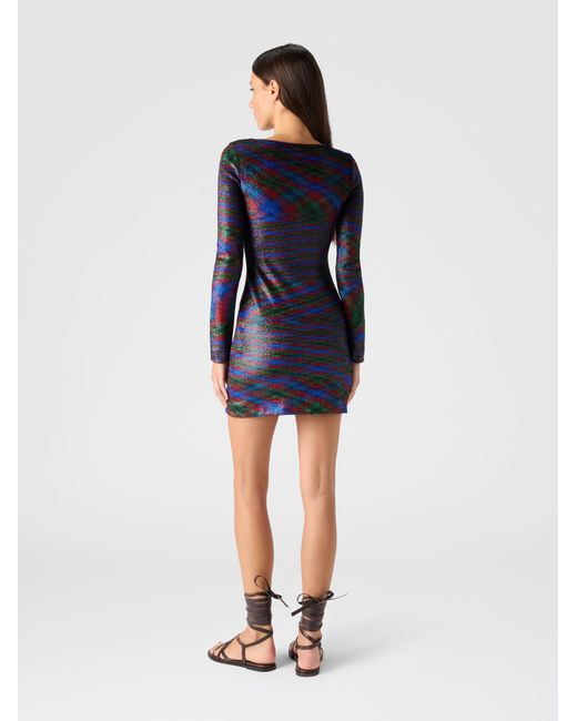 Missoni Blue Long-Sleeve Mini Dress With Flame Pattern