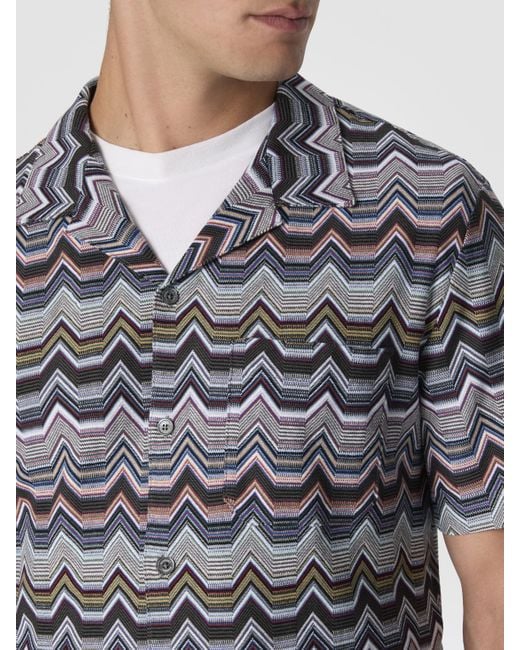 Missoni Blue Bowling Shirt With Geometric Zigzag for men