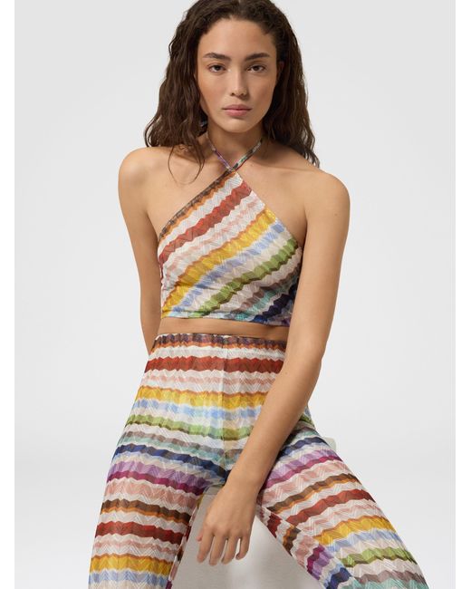 Missoni White Zig Zag Tulle Halterneck Top