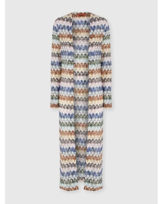 Missoni White Long Viscose Lamé Cardigan With Lace Motif
