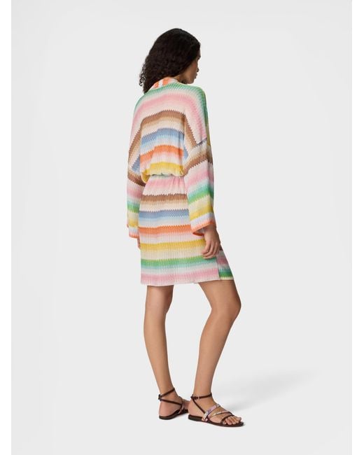 Missoni White Short Kimono Cover-Up With Dégradé Zigzag Pattern