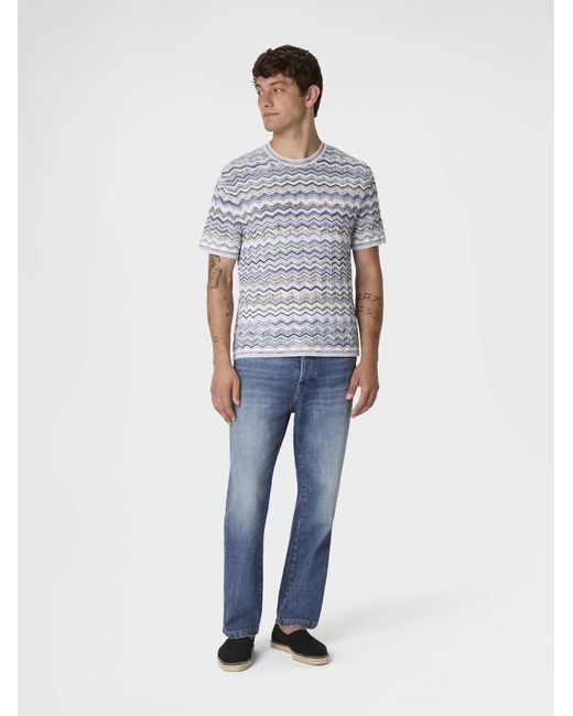 Missoni Blue Five-Pocket Cotton Denim Trousers With Zigzag Embroidery for men