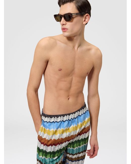 Missoni White Long Printed Swim Shorts With Elastic Waistband for men