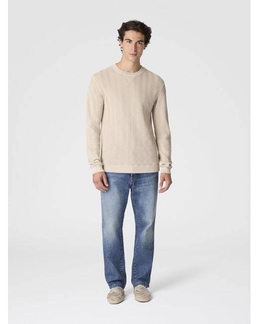 Missoni Natural Crew-Neck Cotton And Viscose Sweatshirt With Tone-On-Tone Zigzag Pattern for men