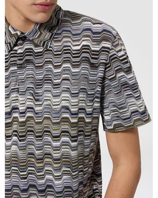 Missoni Gray Cotton Polo Shirt With Raschel Knit And Greek Motif for men