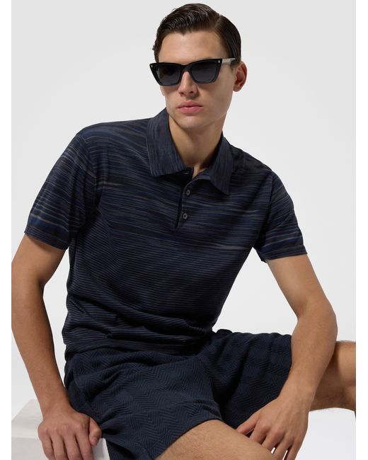 Missoni Blue Space-Dye Mercerized Cotton Polo Shirt for men
