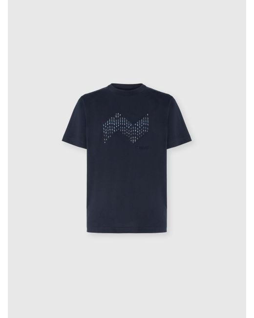 Missoni Blue Short Sleeve T-Shirt With Geometric Zigzag Insert And Logo for men