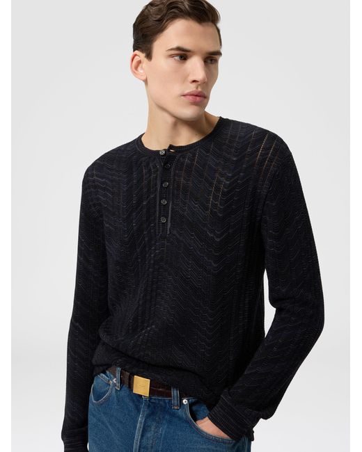 Missoni Blue Long-Sleeve Viscose And Cotton Henley Shirt for men
