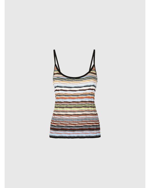 Missoni White Gestreiftes, Geripptes Tanktop Aus Baumwolle Und Viskose Mit Kontrastierendem Besatz, Damen, Größe