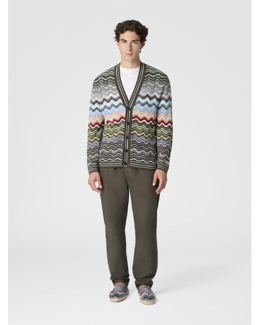 Missoni Multicolor Cotton And Viscose Chevron Cardigan With Greek Motif for men