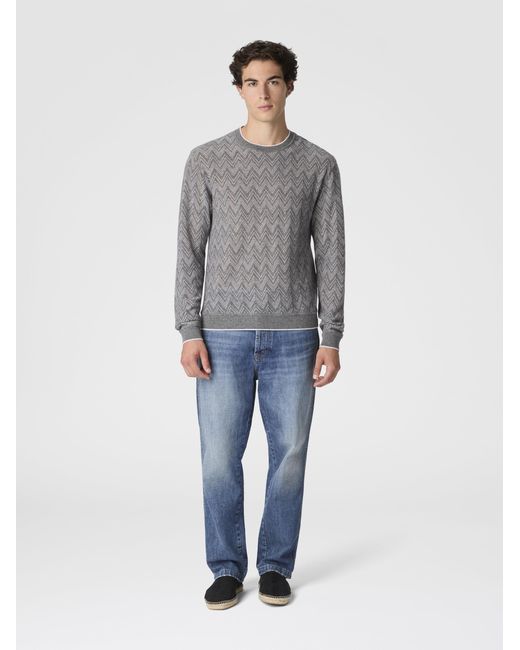 Missoni Gray Crew-Neck Cashmere Pullover With Zigzag Pattern for men