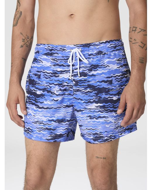 Missoni Blue Mid-Length Swim Shorts With Wave Print for men