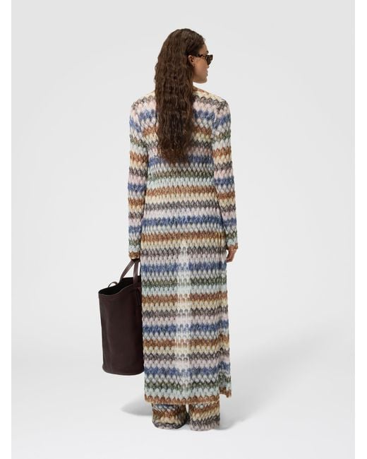 Missoni White Long Viscose Lamé Cardigan With Lace Motif