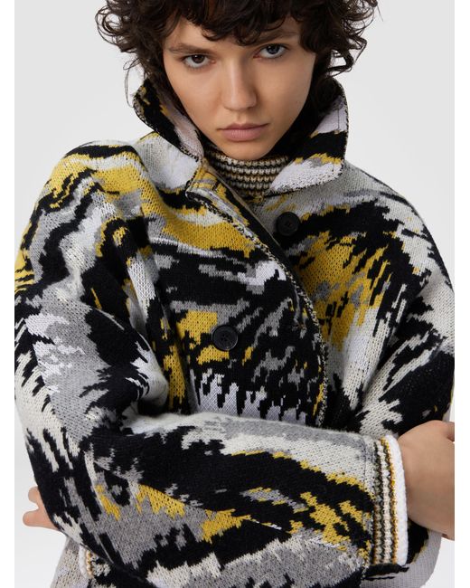 Missoni White Double-Breasted Caban With Tiger Pattern