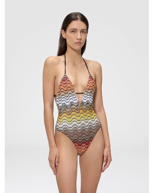 Missoni White One-Piece Swimsuit With Greek Motif