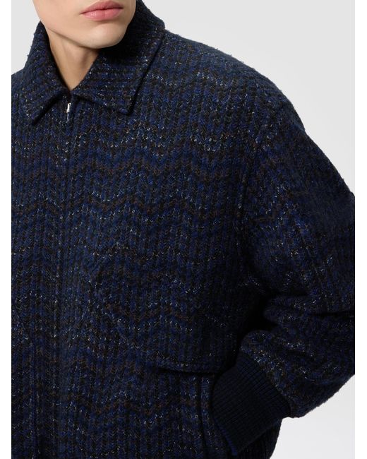 Missoni Blue Cashmere And Viscose Bomber Jacket With Pockets for men