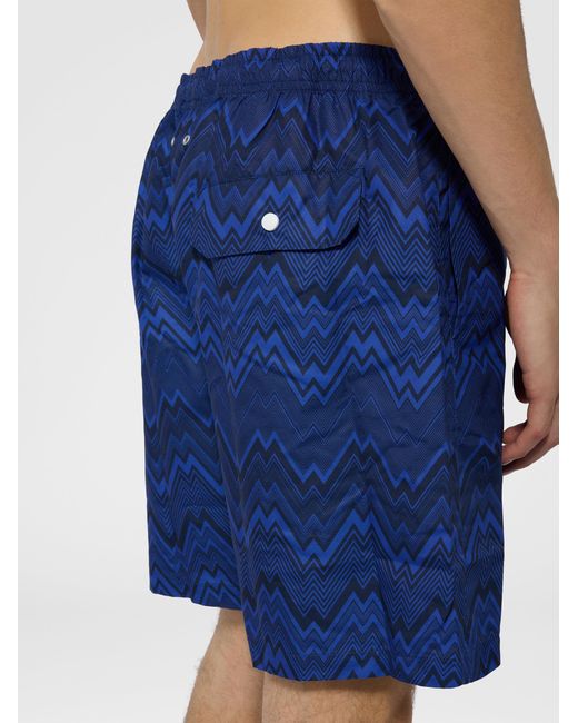 Missoni Blue Long Swim Shorts With Zig Zag Print for men