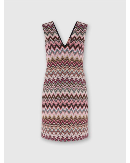 Missoni Pink Ärmelloses Zickzack-Minikleid Aus Baumwolle Und Viskose Mit V-Ausschnitt, Damen, Größe