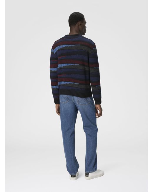 Missoni Blue Crew Neck Sweater With Striped Inlay, & Burgundy for men