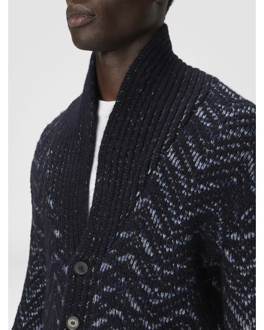 Missoni Blue Buttoned Cardigan With Chevron Pattern for men
