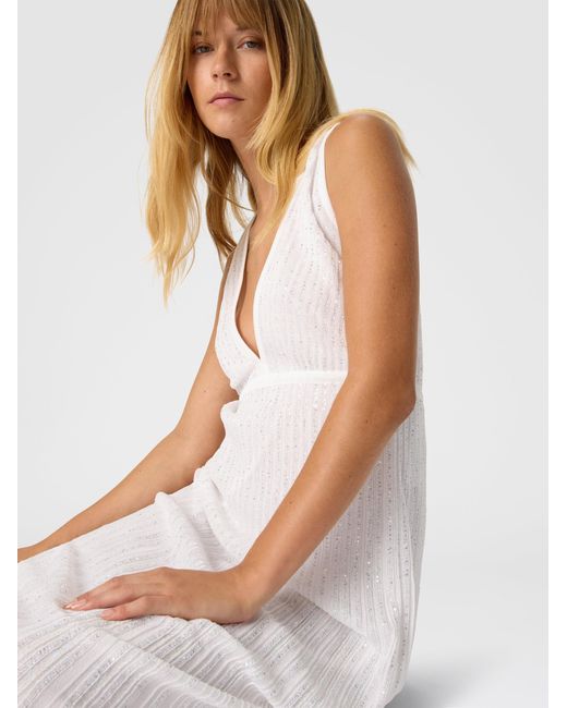 Missoni White Midi Mixed Viscose Lamé Dress With Sequins