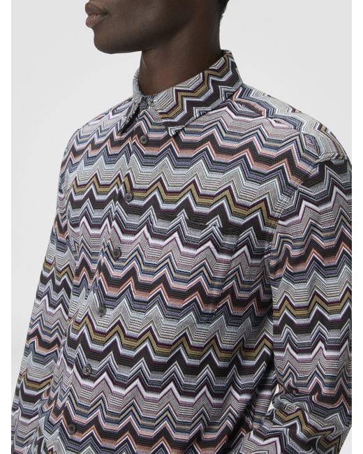 Missoni Gray Long Sleeve Shirt With Geometric Zigzag for men