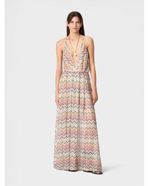 Missoni White Long Cover-Up With Irregular Zig Zag Motif