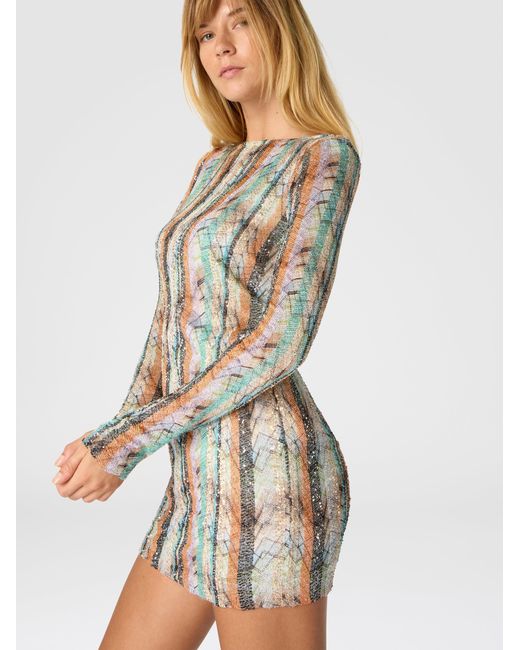 Missoni White Multi-Technique Mixed Viscose Lamé Mini Dress With Boat Neck