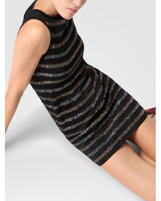 Missoni Black Sleeveless Striped Mini Dress With Sequins
