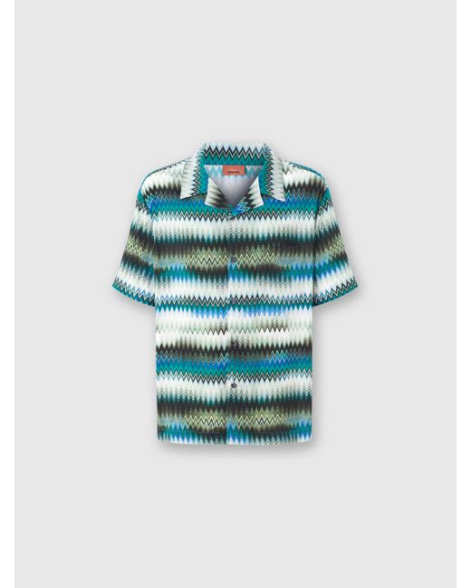 Missoni Bowling-Shirt Mit Mikro-Zick-Zack-Print Und Brusttasche, Herren, Größe in Blue für Herren
