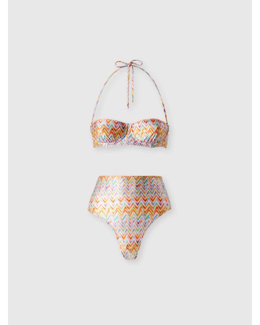 Missoni White Bikini With High-Waisted Bottoms And Zig Zag Pattern