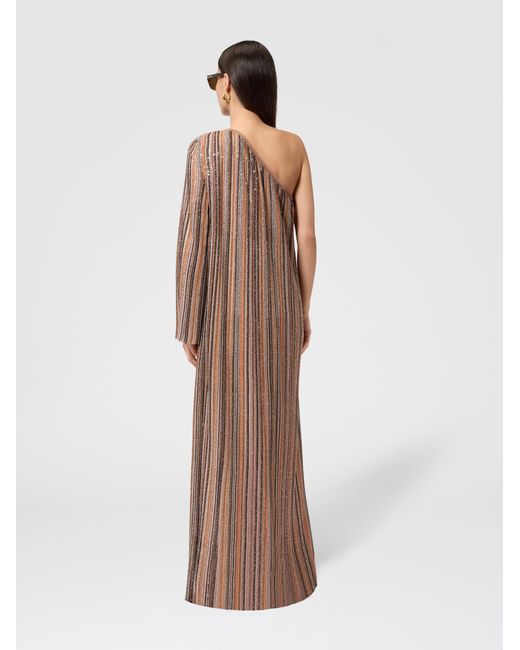 Missoni Natural Ribbed One-Shoulder Viscose Lamé Gown